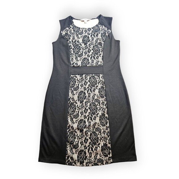 AA Studio AA Dress Size 6 Black Floral Lace Colorblock Bodycon Pencil - Picture 1 of 14